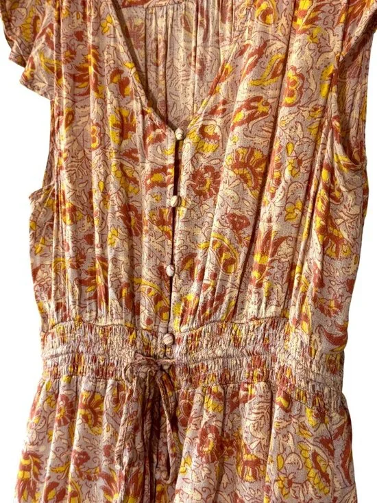 Lucky Brand Floral Flutter Sleeve High Low Maxi Dress Size Large - Picture 7 of 14